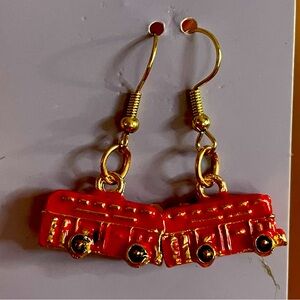 Red bus earrings